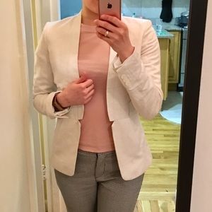 H&M Linen Cream Geometric Open Blazer Jacket NWT